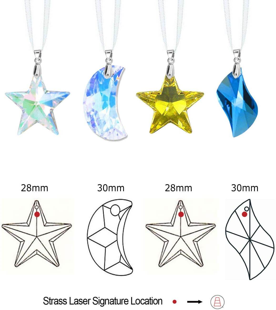 Decorative Hanging Crystals Colorful Swarovski Crystals, 4 Pcs