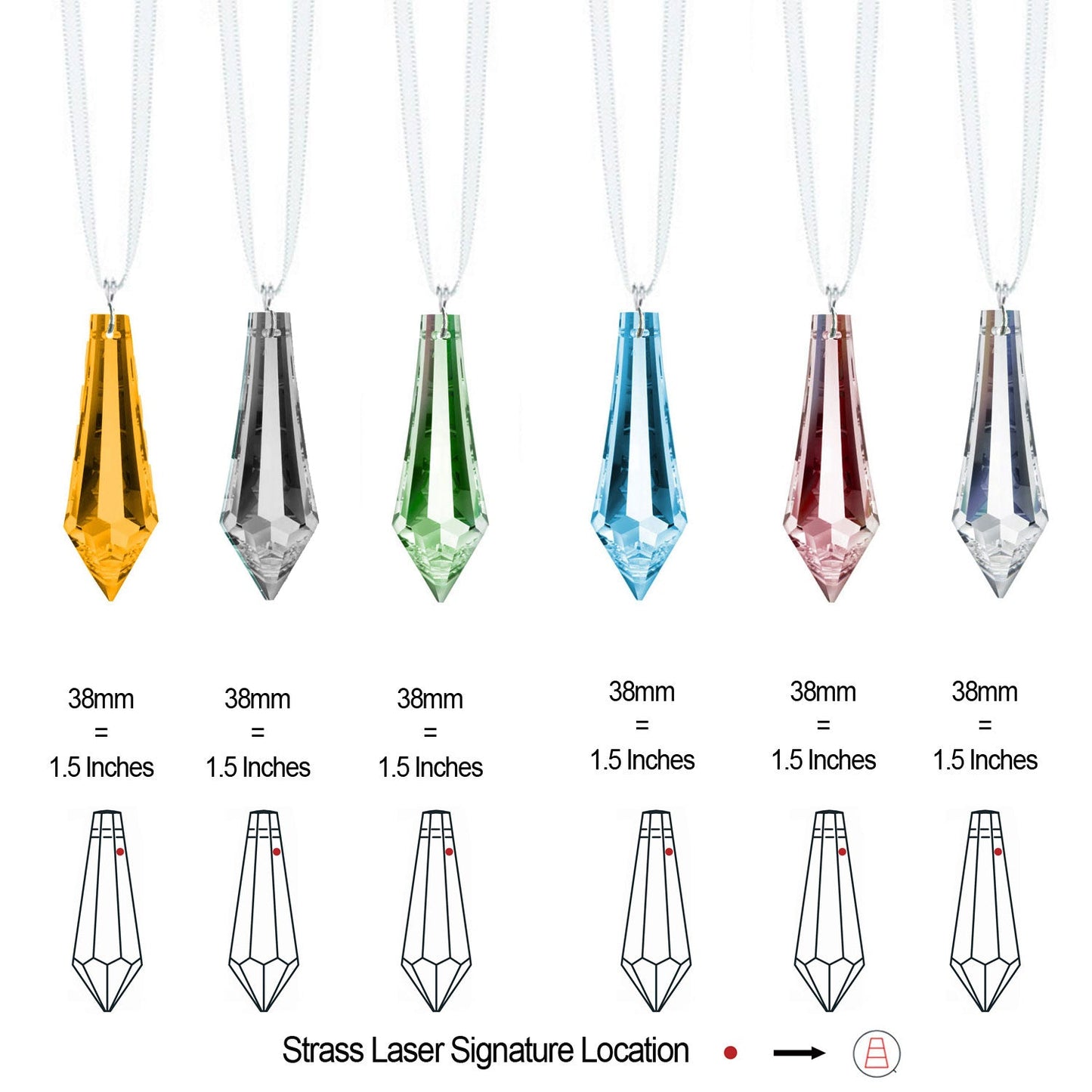 Colorful Swarovski Rhinestones 1.5" Teardrop Crystal Prism Charms (6 pcs)