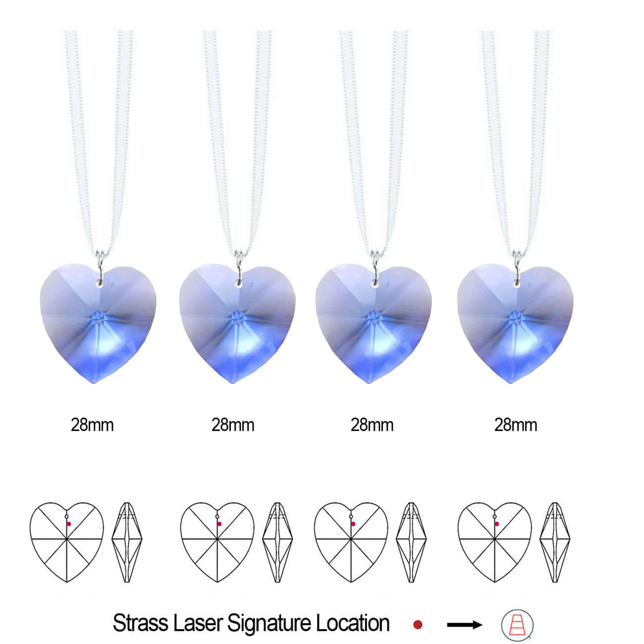 Hanging Swarovski Crystal Medium Sapphire Heart Prisms, 4 Pcs