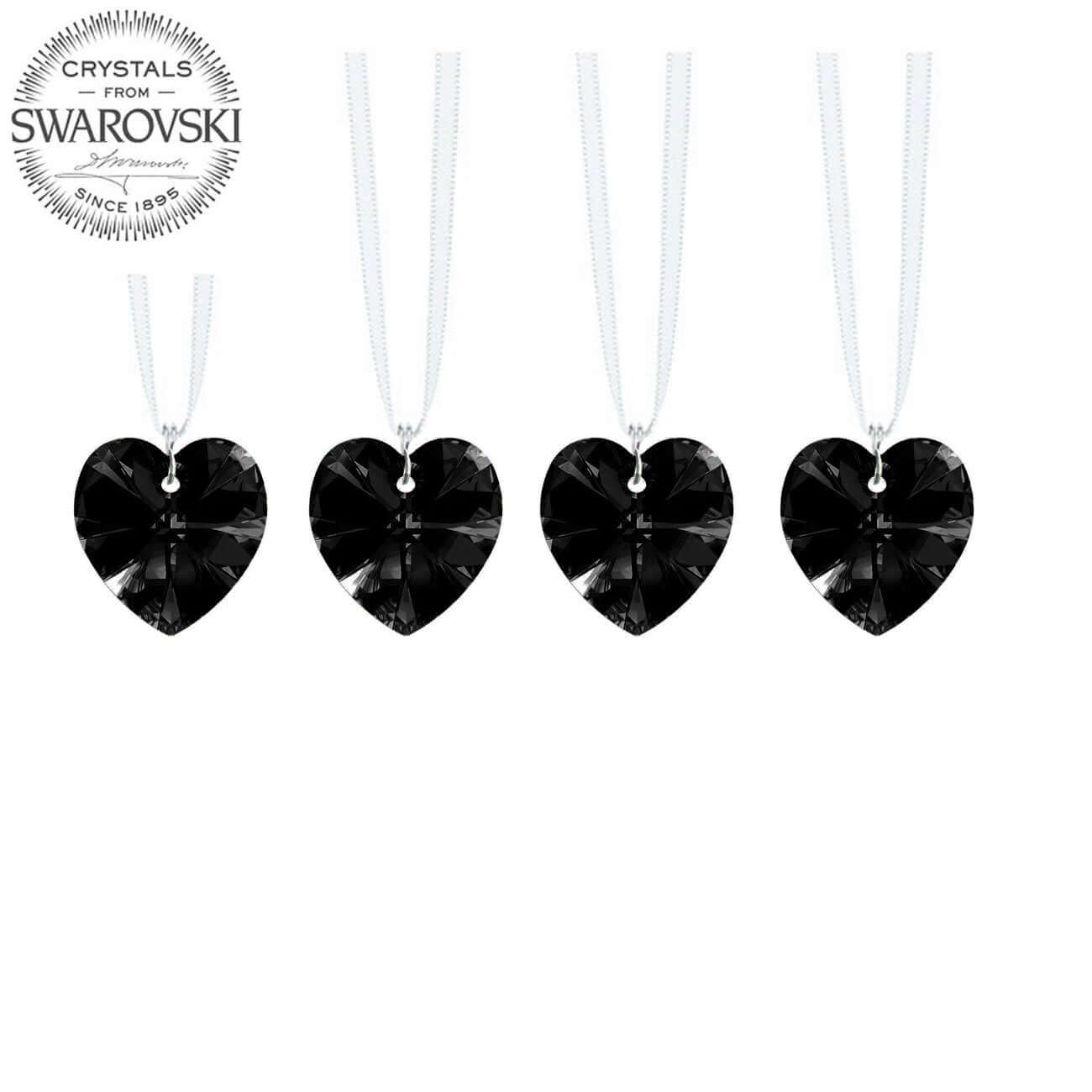 Hanging Crystals Jet Black Swarovski Crystal Heart Prisms, 4 Pcs