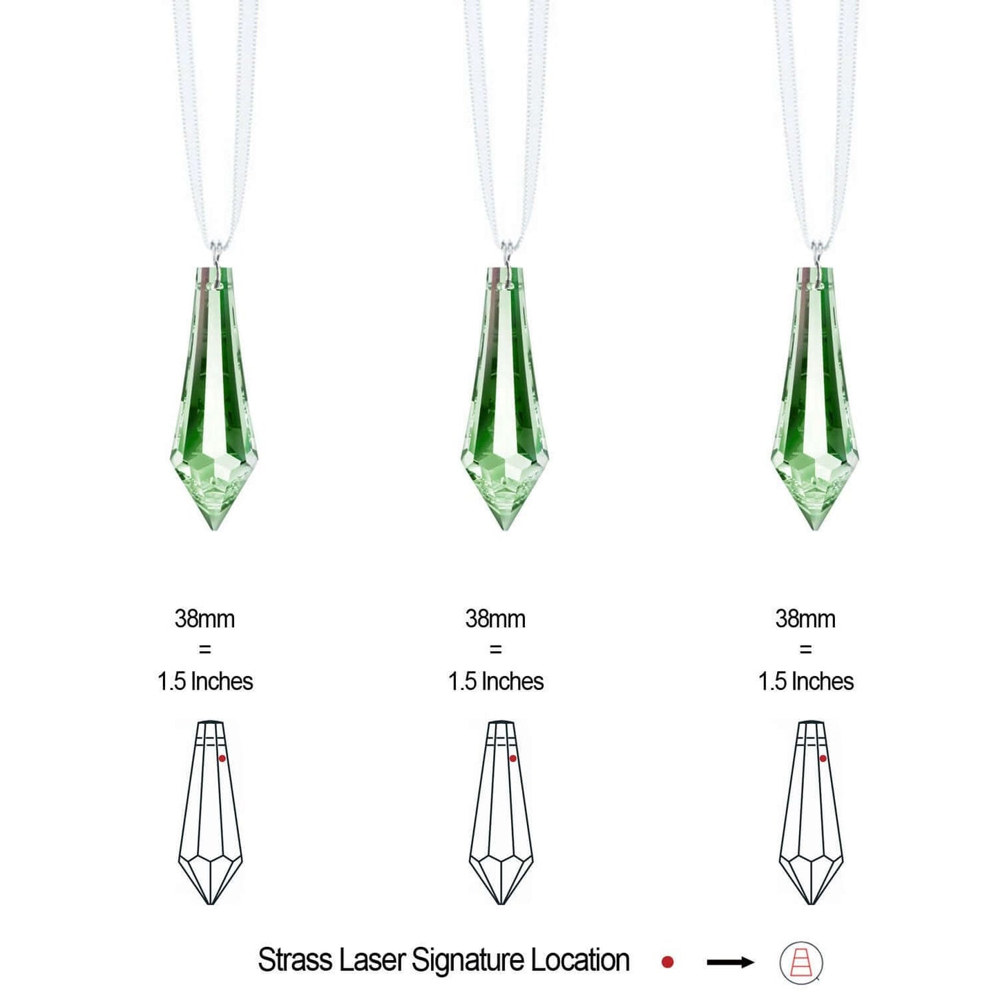 Crystals Hanging Swarovski Crystal Light Green Drop Prisms, 3 Pcs