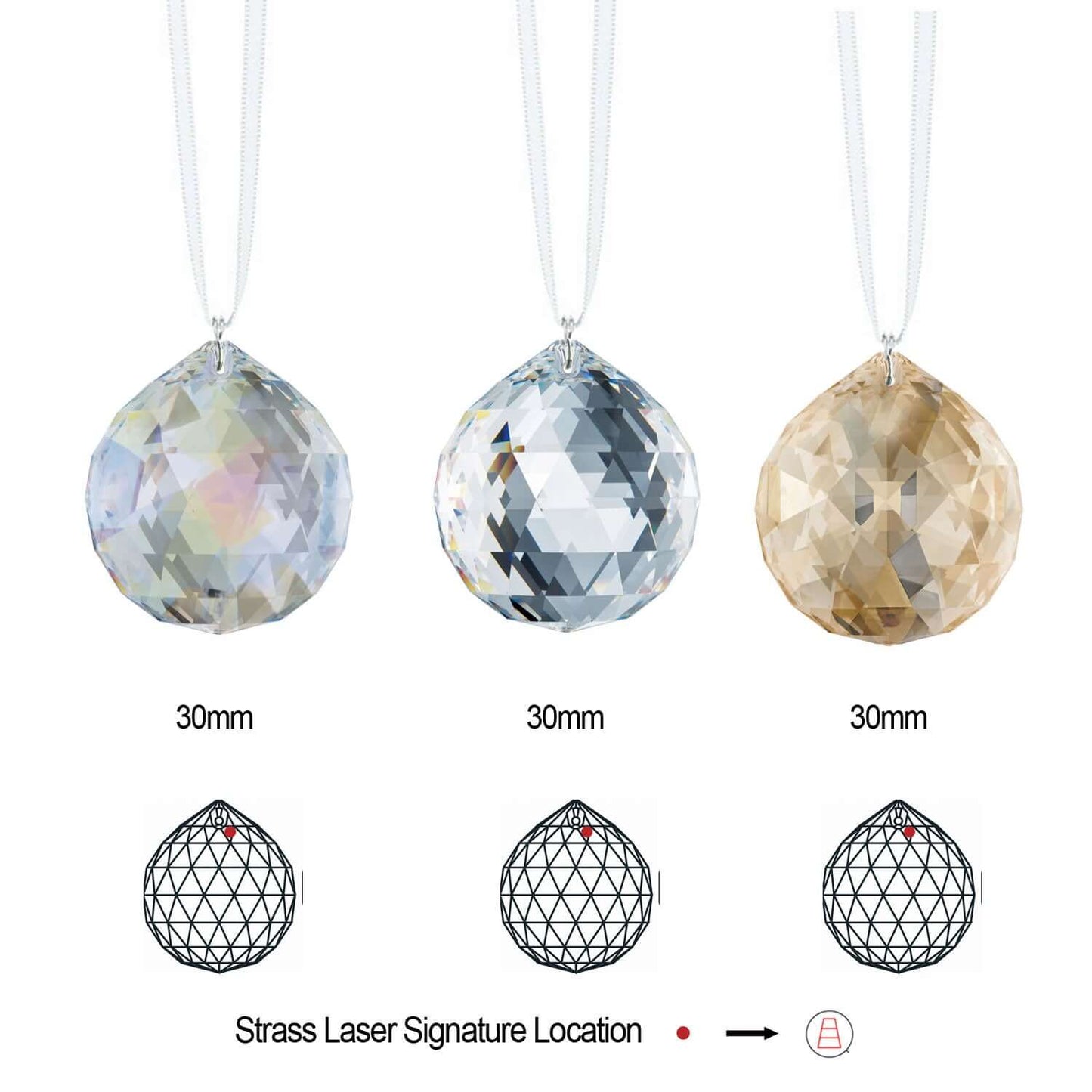 Hanging Crystals Swarovski Crystal Ball Prisms 30mm Faceted Crystal Suncatchers (3 Pcs)