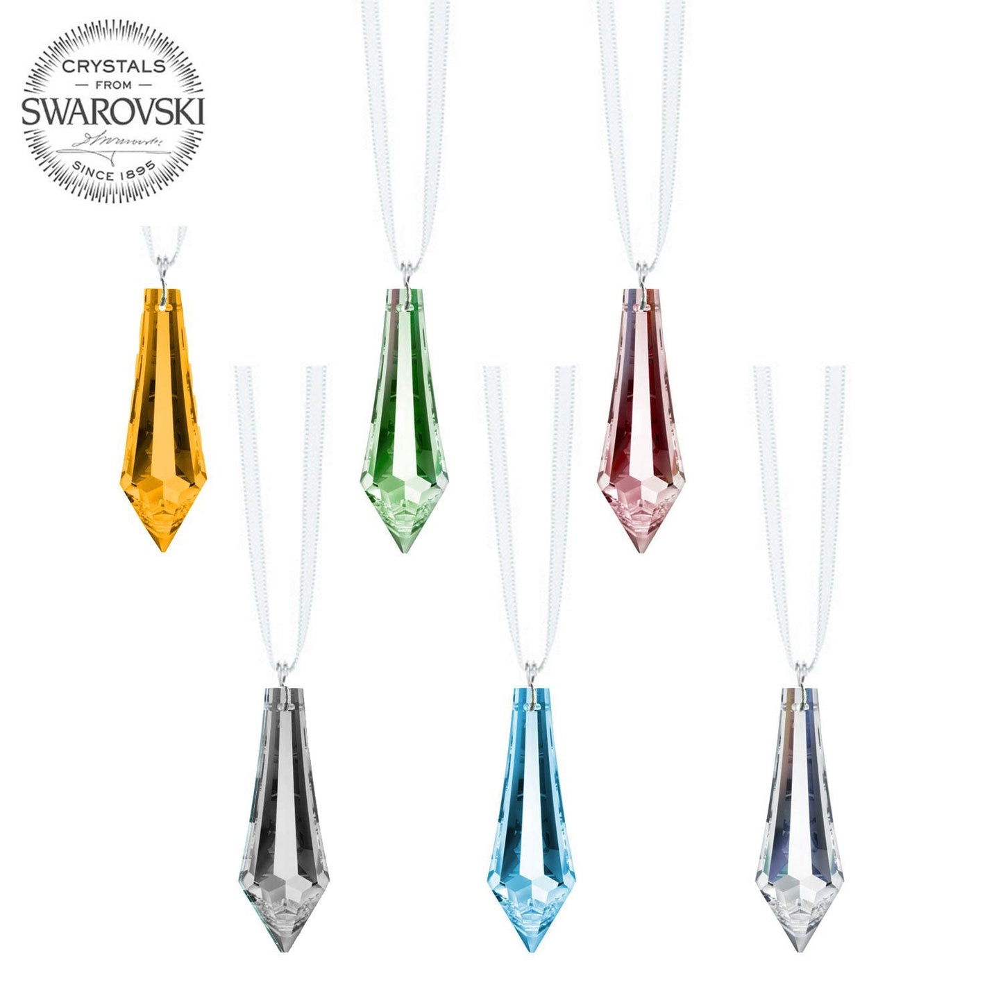 Colorful Swarovski Rhinestones 1.5" Teardrop Crystal Prism Charms (6 pcs)