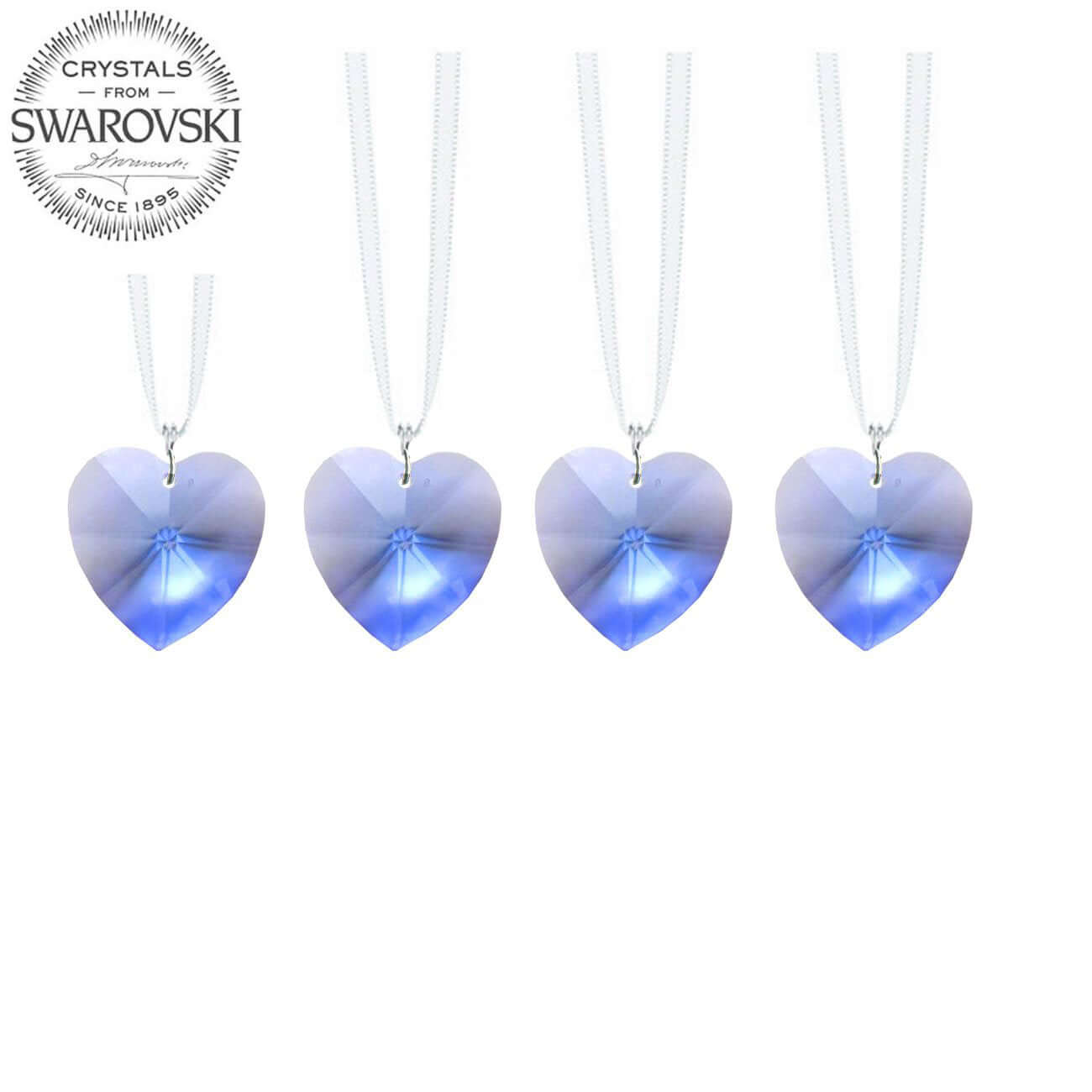 Hanging Swarovski Crystal Medium Sapphire Heart Prisms, 4 Pcs