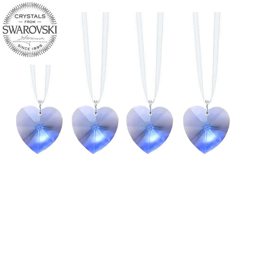 Hanging Swarovski Crystal Medium Sapphire Heart Prisms, 4 Pcs