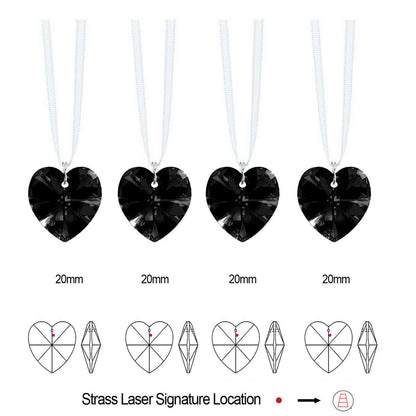 Hanging Crystals Jet Black Swarovski Crystal Heart Prisms, 4 Pcs