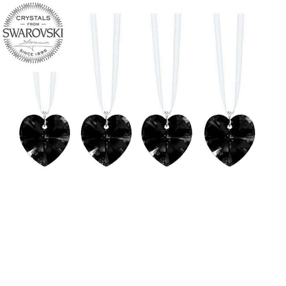 Hanging Crystals Jet Black Swarovski Crystal Heart Prisms, 4 Pcs
