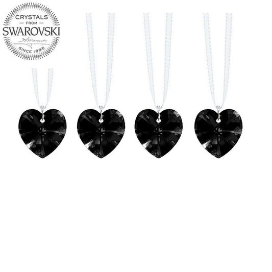 Hanging Crystals Jet Black Swarovski Crystal Heart Prisms, 4 Pcs