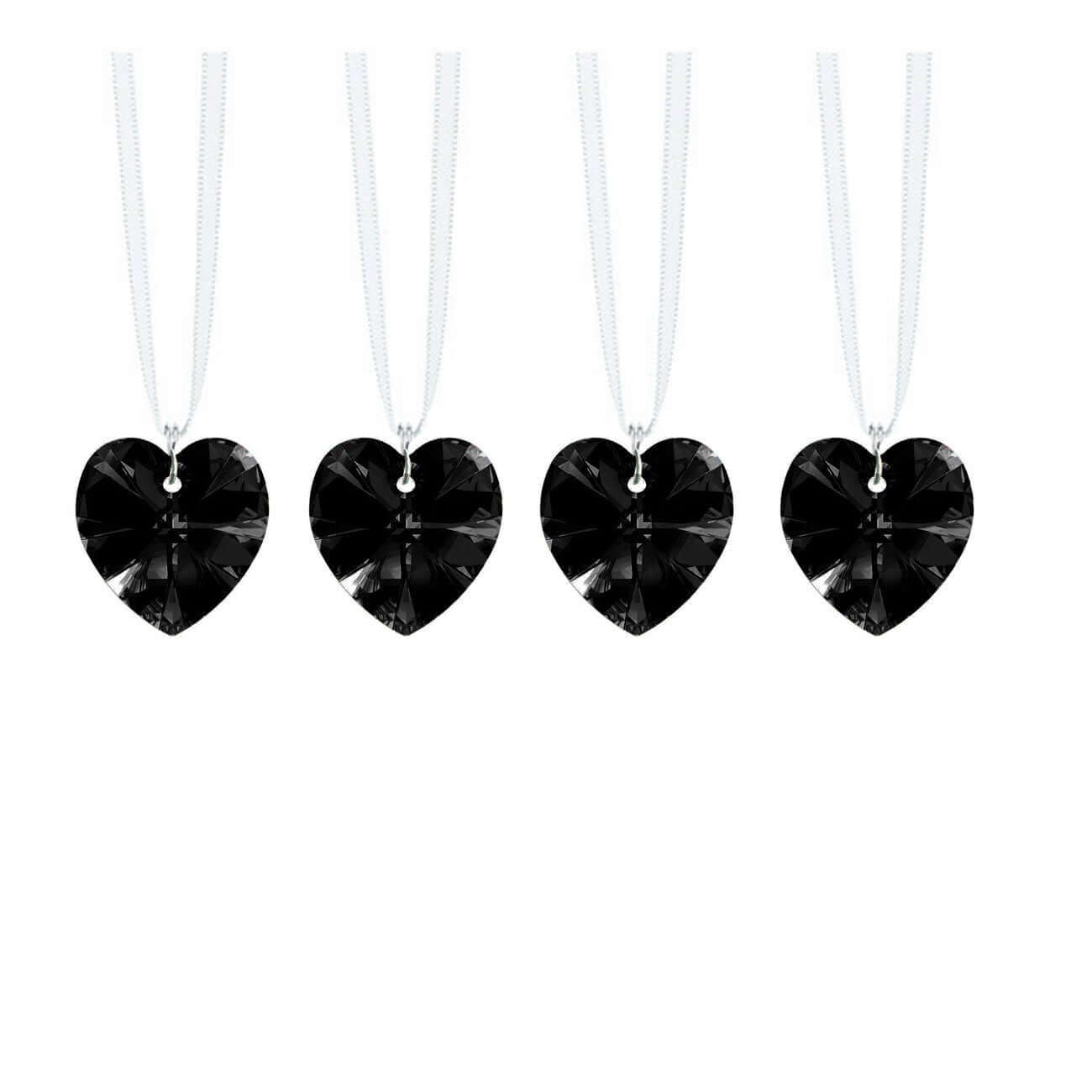 Hanging Crystals Jet Black Swarovski Crystal Heart Prisms, 4 Pcs
