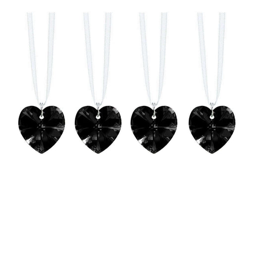 Hanging Crystals Jet Black Swarovski Crystal Heart Prisms, 4 Pcs