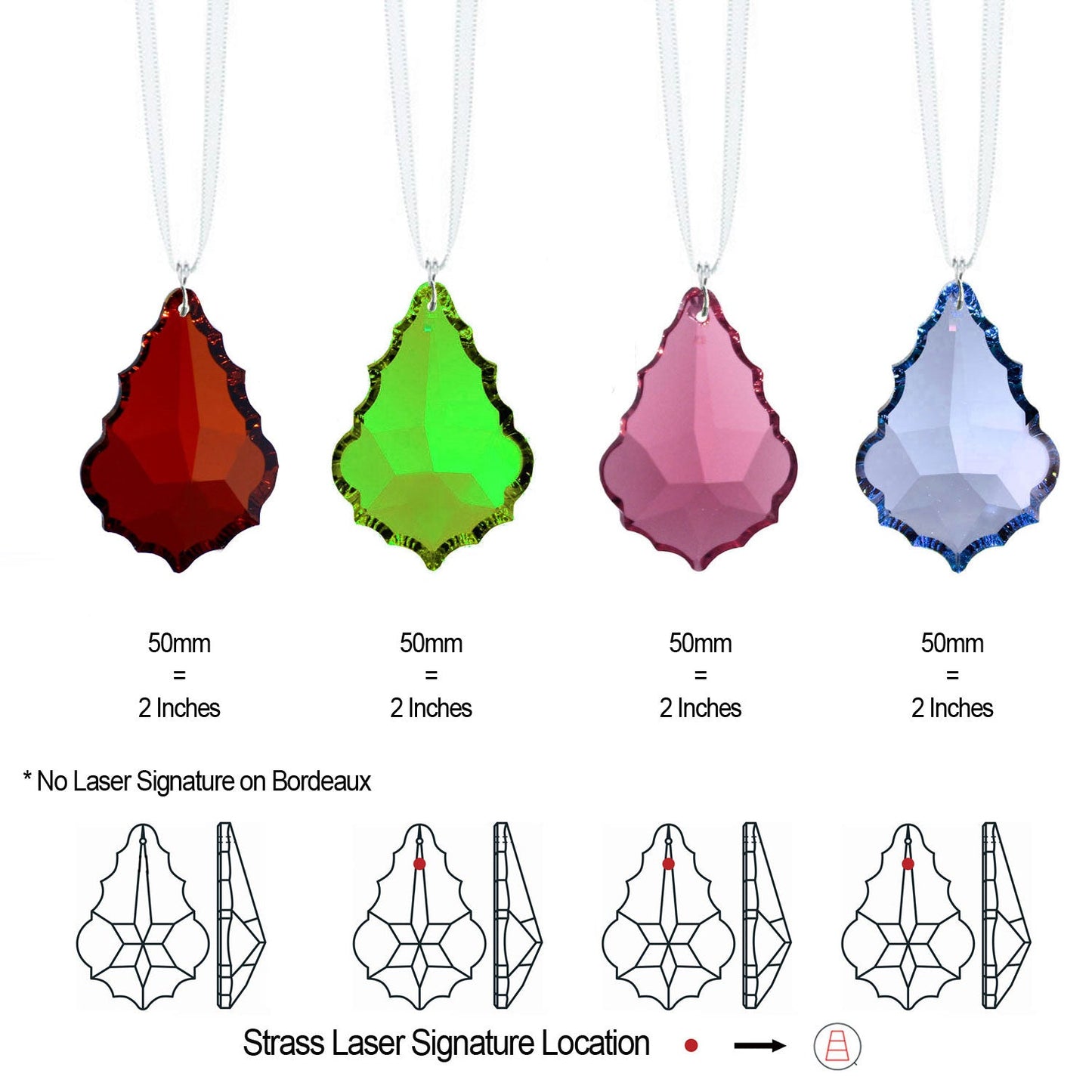 Colorful 2-Inch Swarovski  Crystal Prism Ornaments (4 Pcs)
