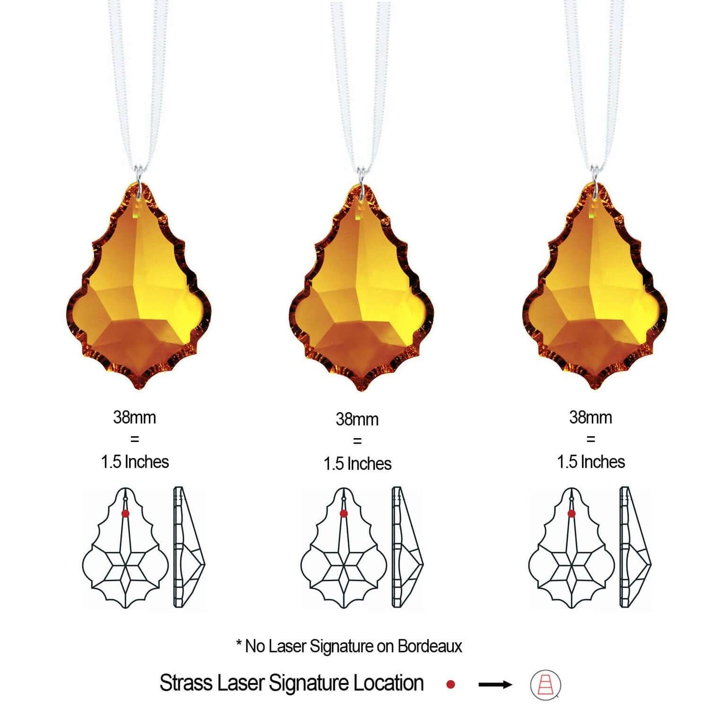 Swarovski Crystal Topaz Pendeloque Hanging Crystals, 3 Pcs