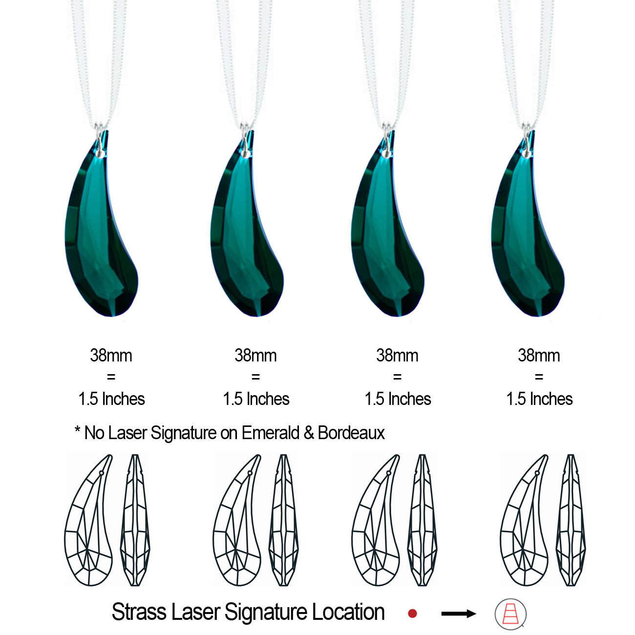 Emerald Green Swarovski Crystal Fairy Wing Prisms, 4 Pcs